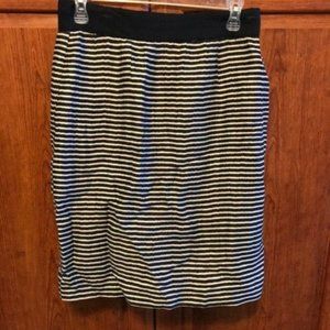 LOFT Navy & White Striped Lined Pencil Skirt with a Zippered Back Size 6